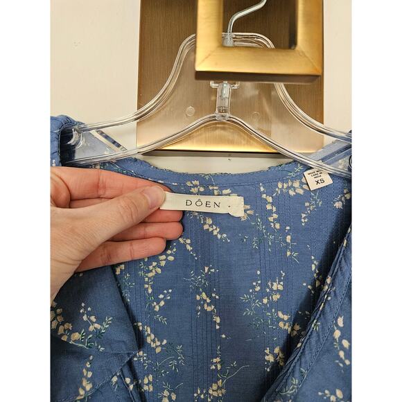 DOEN Blue Bluebell Ballad Floral Henri Top Cotton Blouse Size X-Small - Picture 8 of 16